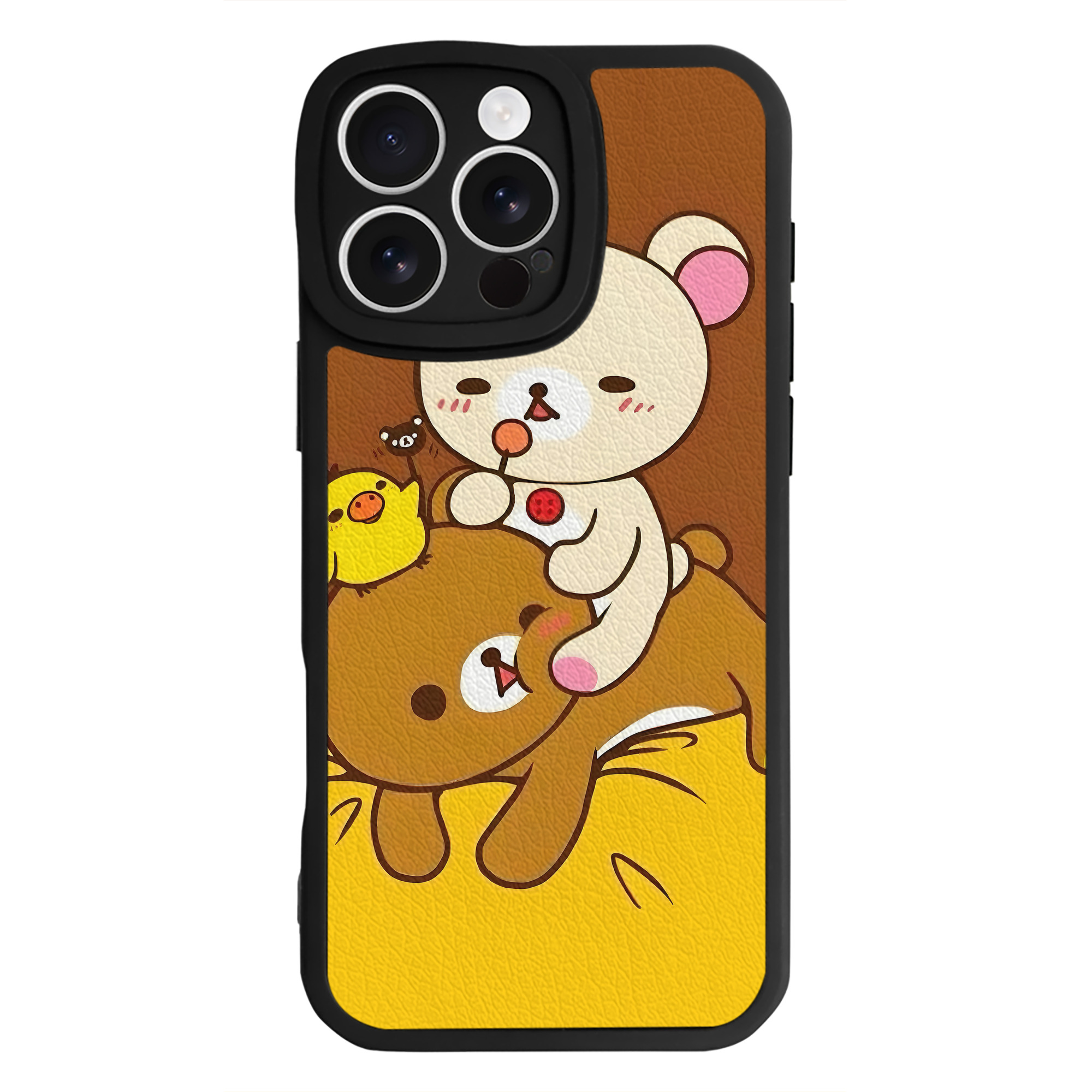（画像用） リラックマ リラックマ キイロイトリ Rilakkuma Korilakkuma Kiiroitori 【iPhone 16シリーズ対応】シリコンスマホケース（レザー調） 材質：シリコン